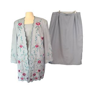 Blessings From Heaven Womens Plus Blue Skirt Suit, Embroidery, Blazer 22W
